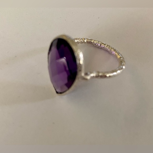 Amethyst-Colored Teardrop Silver Statement Ring​ - Picture 3 of 8